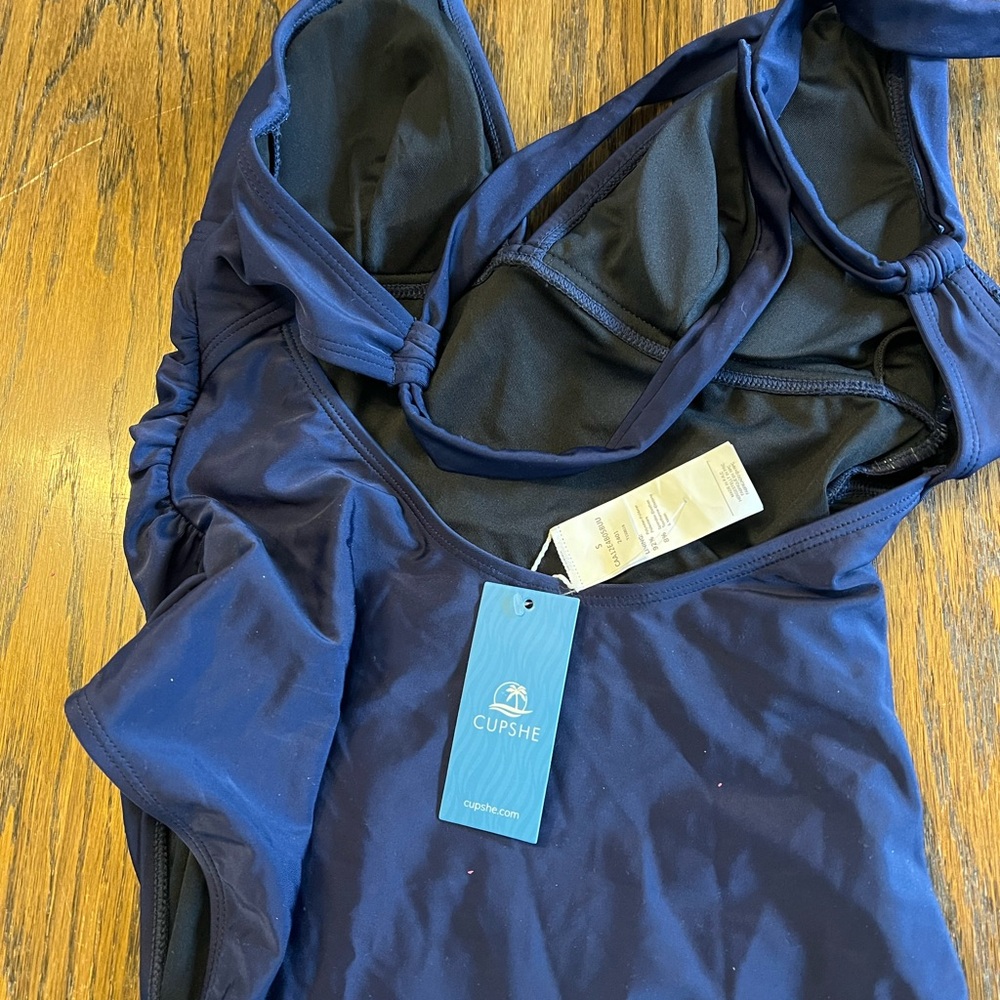 NWT CUPSHE Navy Tummy Control Tie Back One-piece Swimsuit - Picture 6 of 7